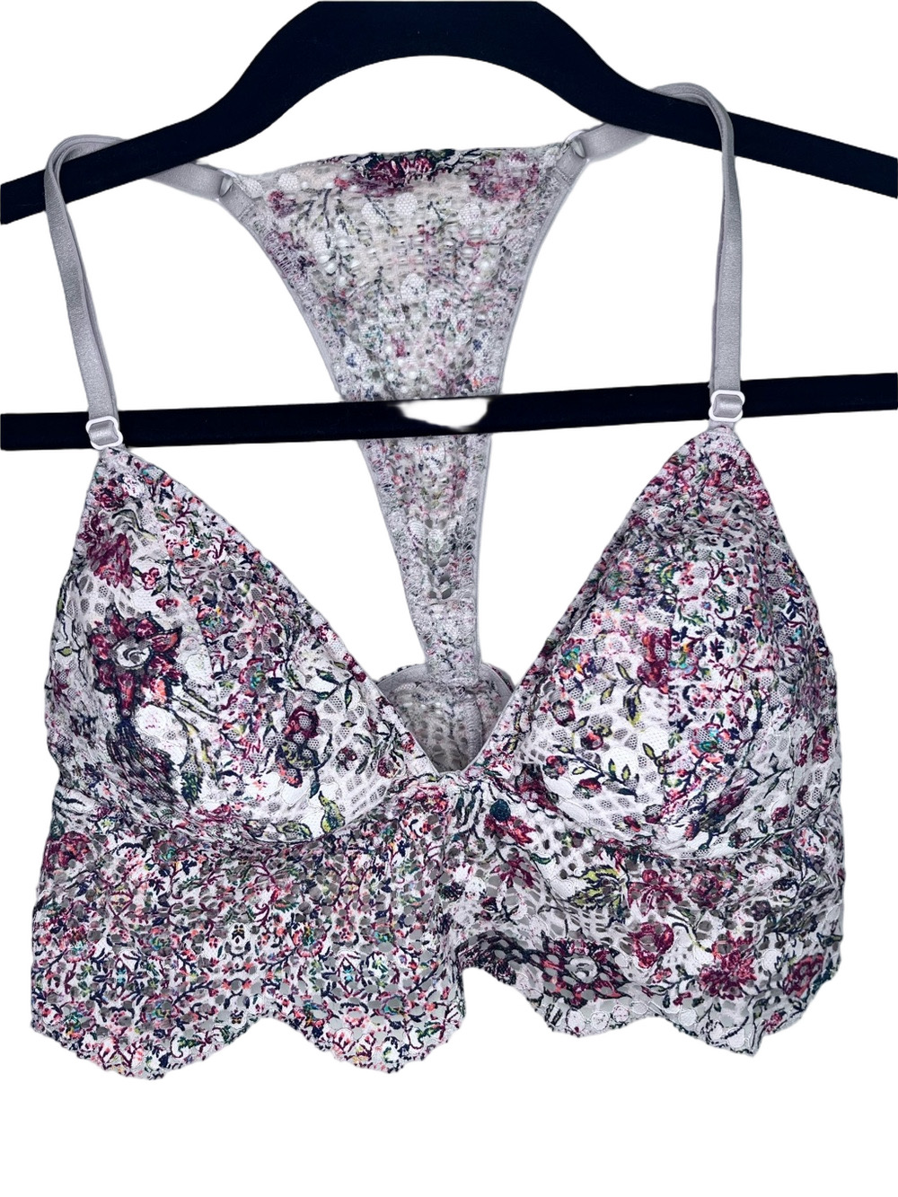 Victoria's Secret Floral Lace Racerback Bralette with Scalloped Lace Trim Size M